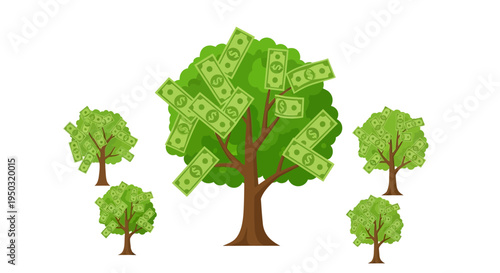 Money Tree Concept: Growing Cash and Financial Wealth