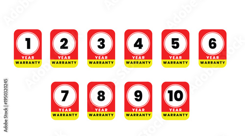 Number Countdown Badge Set 1 to 10 Animation, Red Square Timer Icons with Warning Strip Design