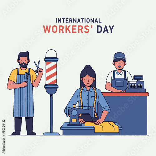 International Workers' Day celebration with diverse professionals.