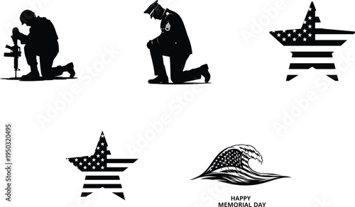 Memorial day tribute patriotic american symbols and silhouettes