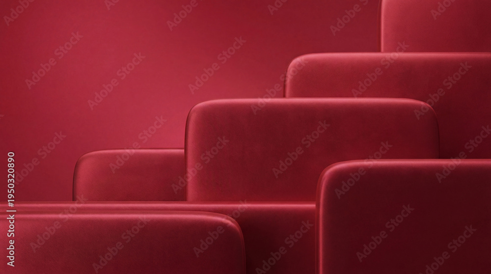 Fototapeta premium Abstract geometric background with soft red platforms and rounded edges.