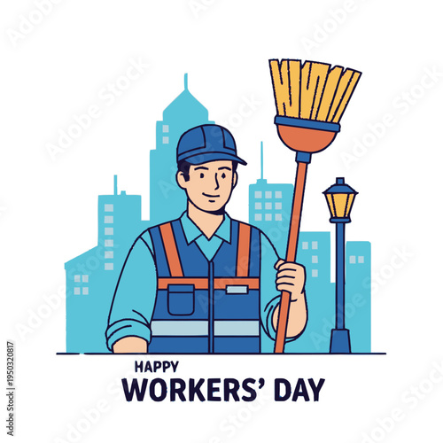 Illustration of a worker on Workers' Day.