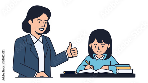 Encouragement in Education: A teacher provides support to a student, illustrating the importance of mentorship and guidance in academic growth and development.