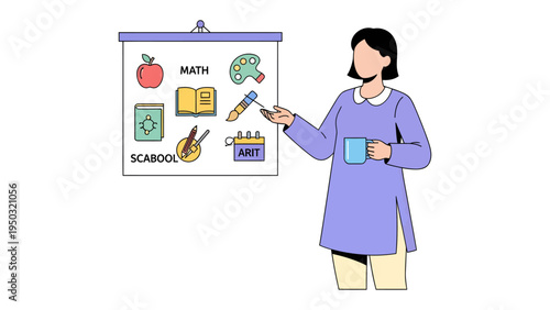 Education and Presentation: A dedicated educator in a classroom setting, illustrating the essence of learning with a dynamic presentation. Embracing a clear display, she holds a cup.