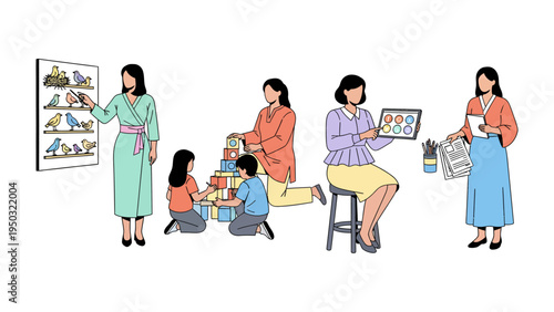 Moments of Learning: A collection of various scenes depicting a day of educational activities, showcasing engagement and exploration for young learners.