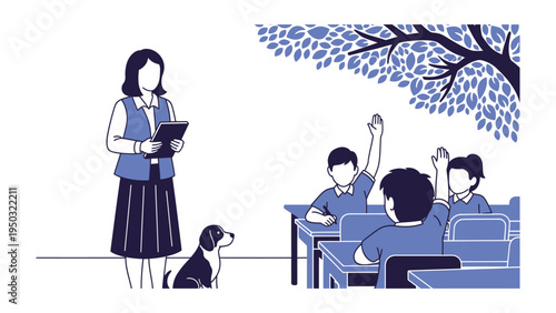 Tablou pe pânză Classroom learning: A caring teacher in a school classroom.