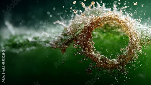 Liquid Ring Splash in Dark Green Abstract Background photo