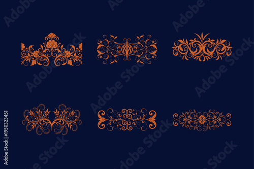 Elegant Vintage Floral Border Line Silhouette Bundle