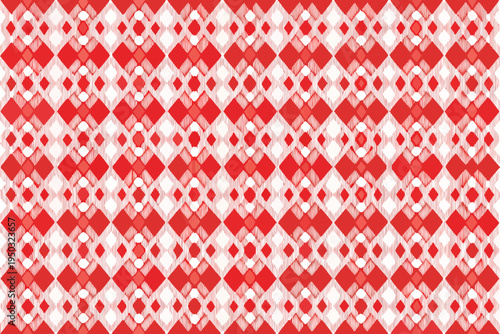 A vibrant red and white gingham pattern fills the entire image frame