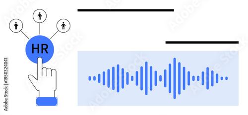 HR management concept. HR network and human interaction focused on employee connections. Blue soundwave s digital communication in HR management. For technology, HR, business, communication tools