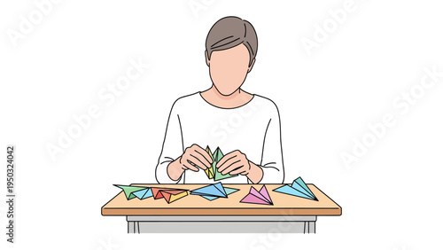 Paper Plane Artisan: A figure meticulously folds colorful paper into a paper plane, a testament to the patient pursuit of artistry and the joy of creation.