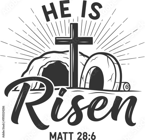 Easter sunday he is risen christian cross tomb empty easter celebration