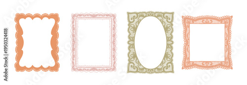 Set of vintage lace frames and ornate borders in pastel colors 