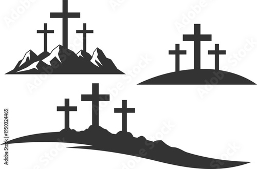 Easter sunday crosses on hills and mountains symbolizing resurrection and faith