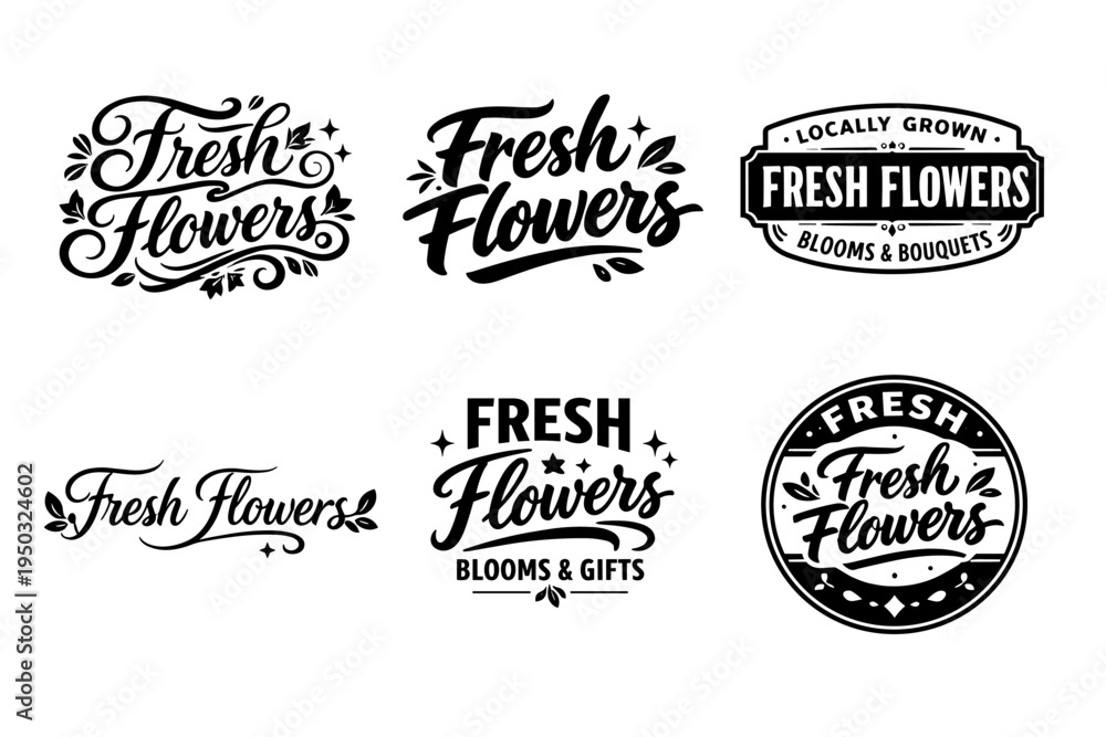 Fototapeta premium Fresh flowers collection: vintage logos and floral designs