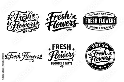 Fresh flowers collection: vintage logos and floral designs