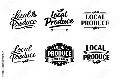 Variety of local produce logos in vintage and modern styles