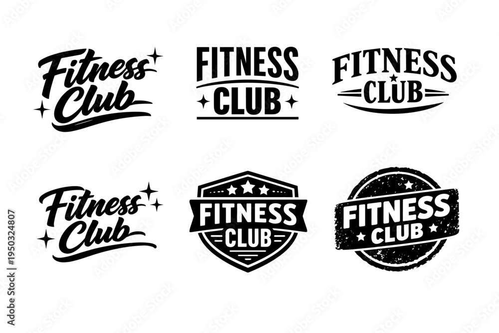 Fototapeta premium Collection of fitness club logos in vintage and modern styles