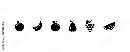 Fruit Icons Set Apple Banana Pear Grapes Watermelon Minimal Style