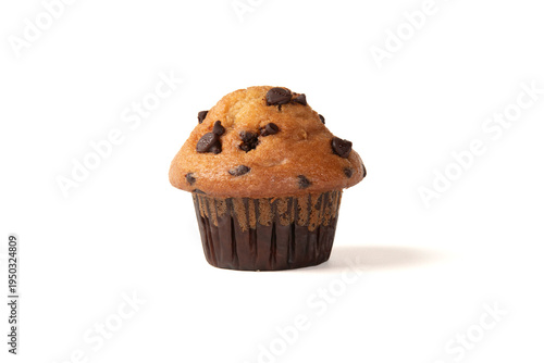Canvas Print Chocolate chip muffin on white background