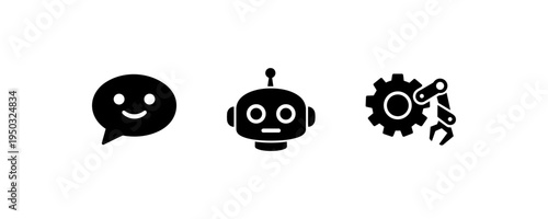 Chat Bubble Robot and Gear Automation Icons Set
