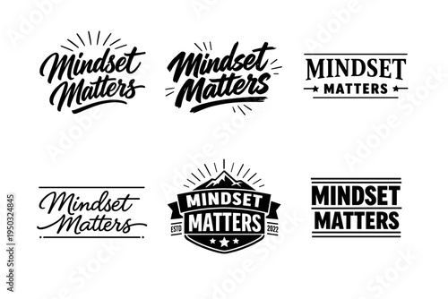 Collection of mindset matters logos with diverse typography styles