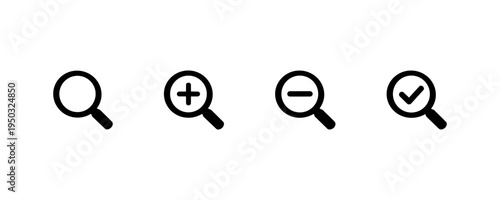Search Zoom Magnifier and Check Mark Icon Set