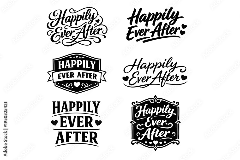 Obraz premium Elegant happily ever after typography designs with heart motifs