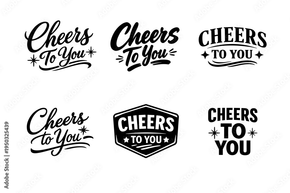 Fototapeta premium Cheers to you typography set with six distinct designs