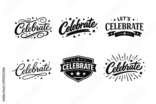 Celebrate typography designs collection with stars and swirls