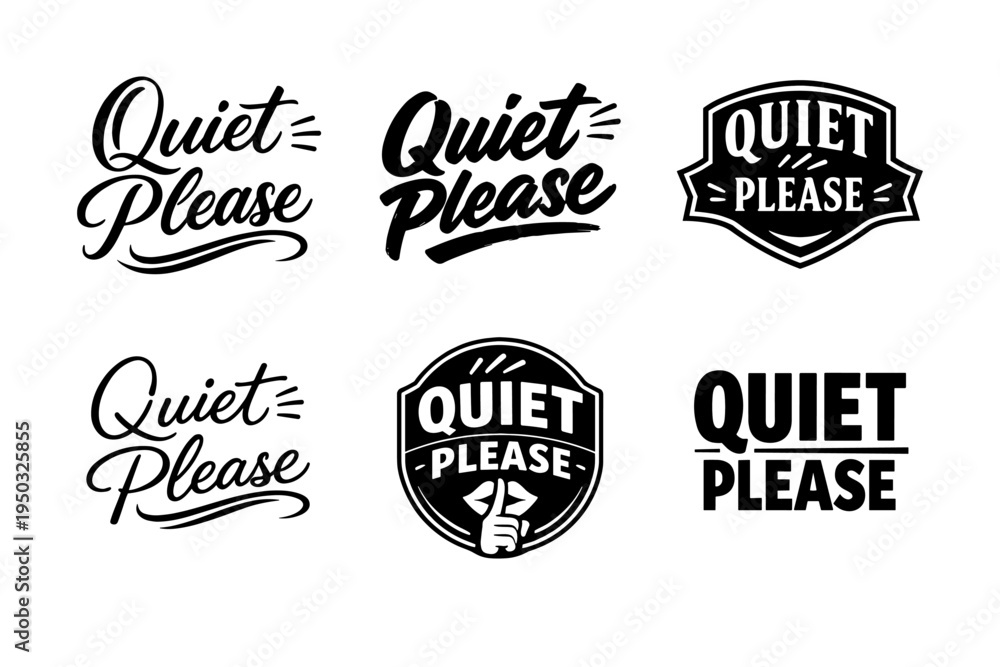 Fototapeta premium Quiet please sign variations in black and white typography designs