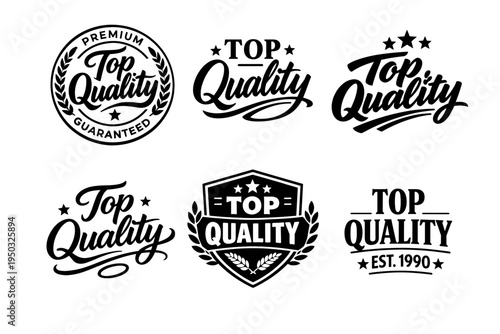 Set of six black and white top quality guarantee badge designs