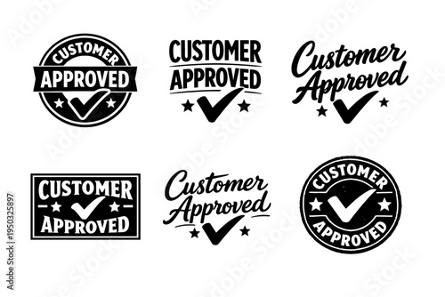Customer approved badges with check marks in black and white design