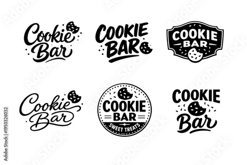 Cookie bar logo designs with cookie icons in various styles