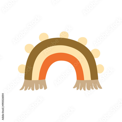 Cute boho rainbow with tassels Scandinavian nursery wall decor illustration in warm earthy colors