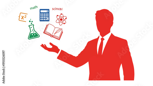 Silhouette of Educator: An abstract silhouette of an educator poised to present fundamental academic elements, fostering thought and teaching.