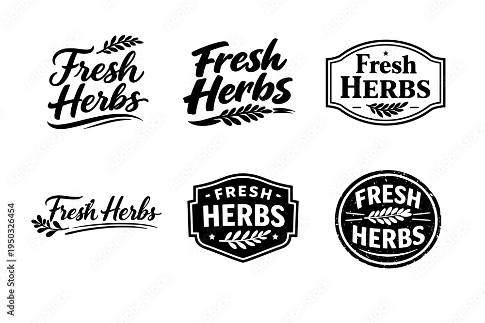 Obraz premium Fresh herbs logo collection: vintage and modern designs