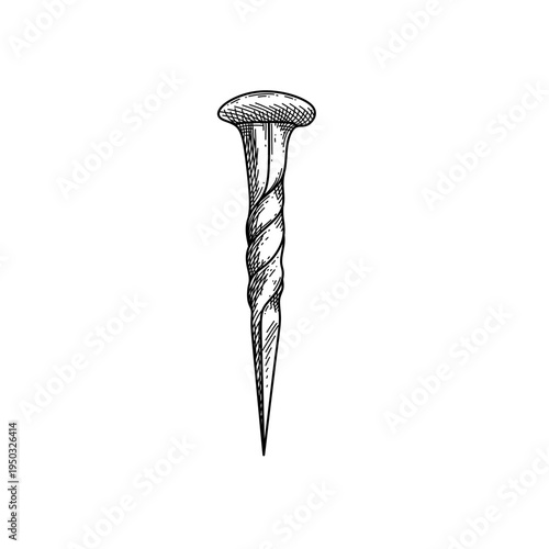 hand drawn twisted metal nail spike line art vector illustration