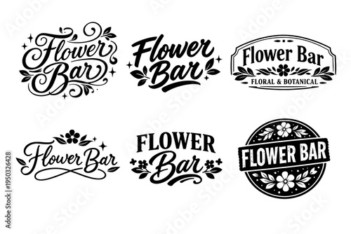 Vintage flower bar logos collection in black and white design