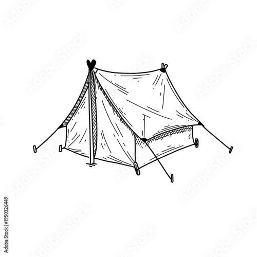 hand drawn scout camping tent line art vector illustration