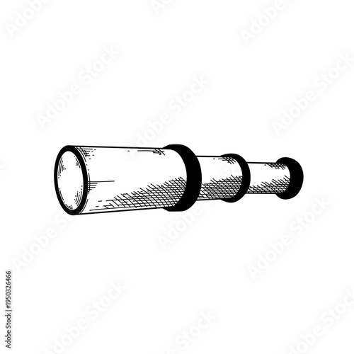 hand drawn ship captain spyglass telescope line art vector illustration