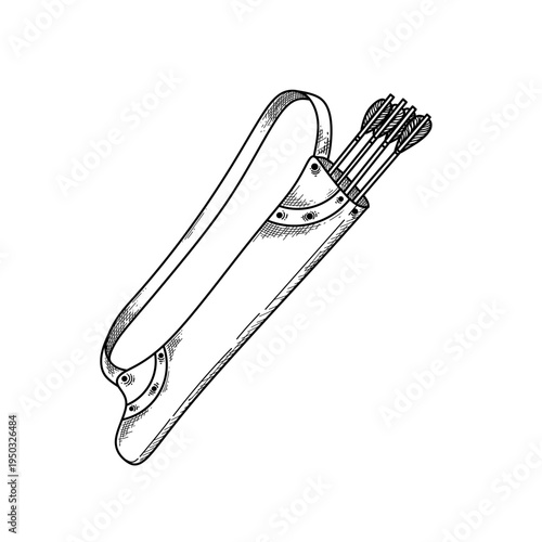 hand drawn archery quiver arrow bag line art vector illustration