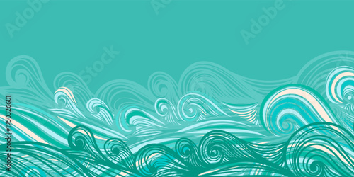 Abstract Teal Ocean Waves Pattern Background With Swirling Sea Lines and Water Motif