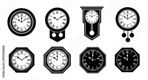 Collection of Vintage and Modern Clocks, Various Styles and Designs