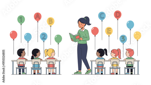 The Teacher's Tale: A compassionate educator captivates a group of young learners with a captivating story, igniting imaginations and fostering a love for reading.