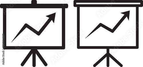 Growth Chart Icons - Two Presentation Boards with Upward Arrow Graphs, Illustrating Financial Progress and Success, Presentation Board, White Background, Flat Design
