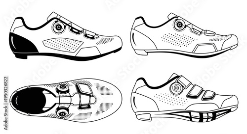 Cycling Shoes: Side, Top, and Front Views of Performance Road Bike Shoes