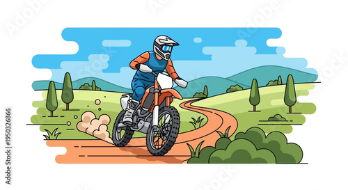 Dirt Bike Rider on a Dusty Trail in a Scenic Landscape