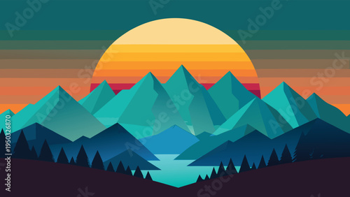 Sunset over a mountain range with a lake