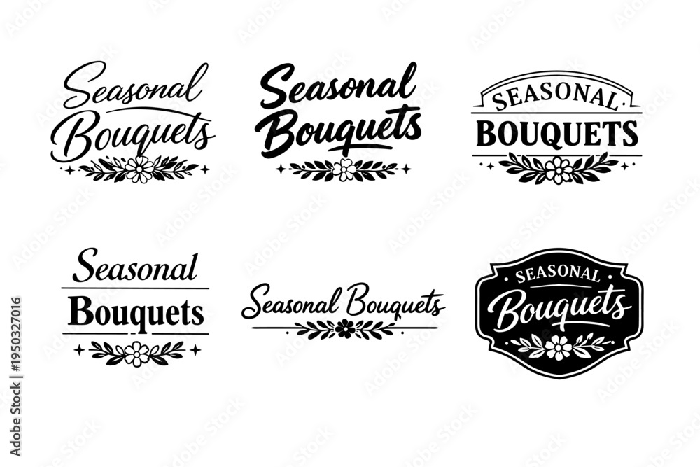Fototapeta premium Seasonal bouquets logos collection in elegant black and white design